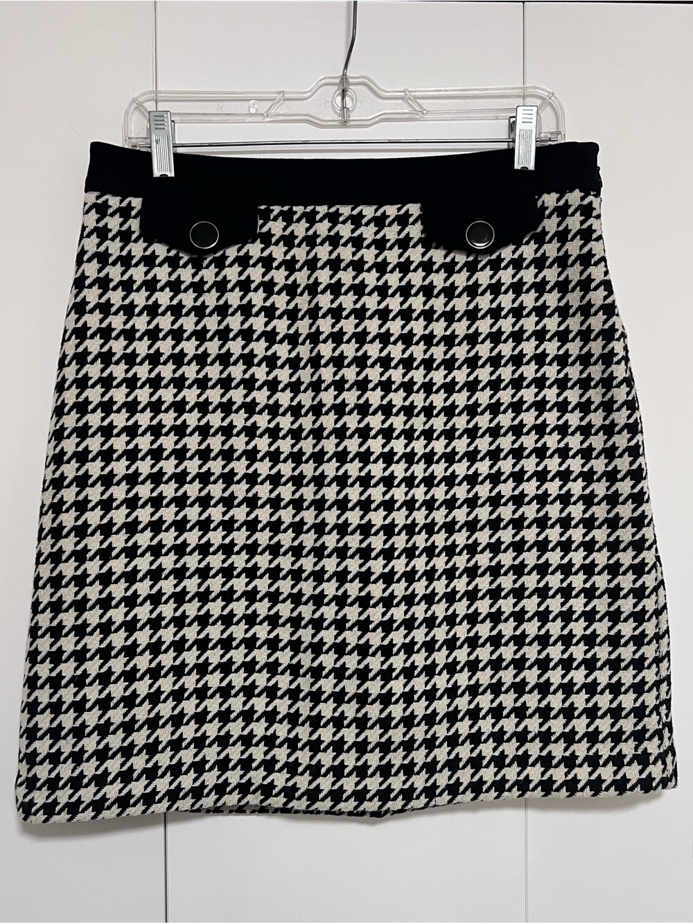 Petite Tweed Houndstooth A-Line Skirt Black & Ivory Size 10P Career Preppy